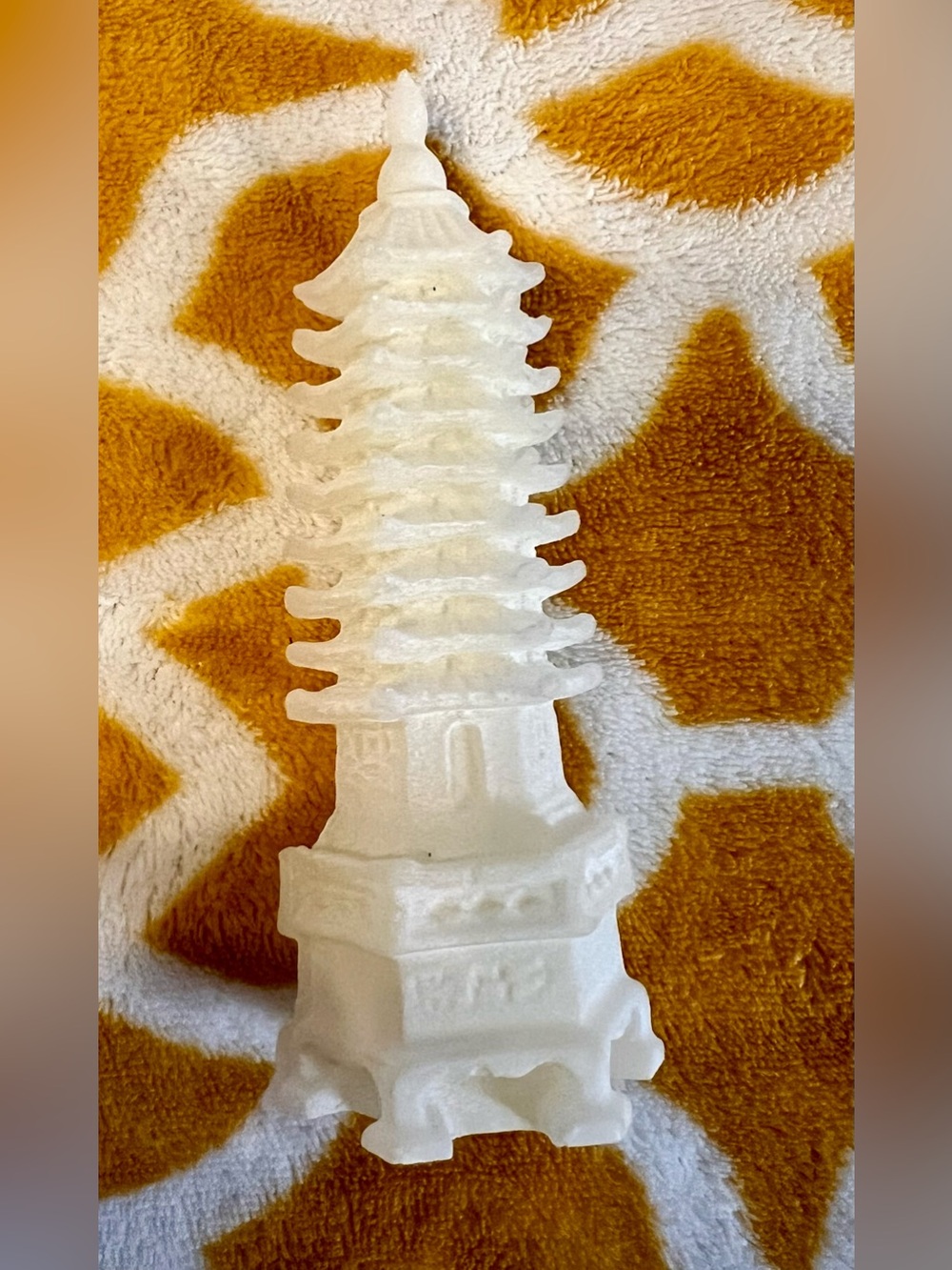 White Carved Stone Crystal Mineral Pagoda Tower Figurine Display, 5–7 in Approx